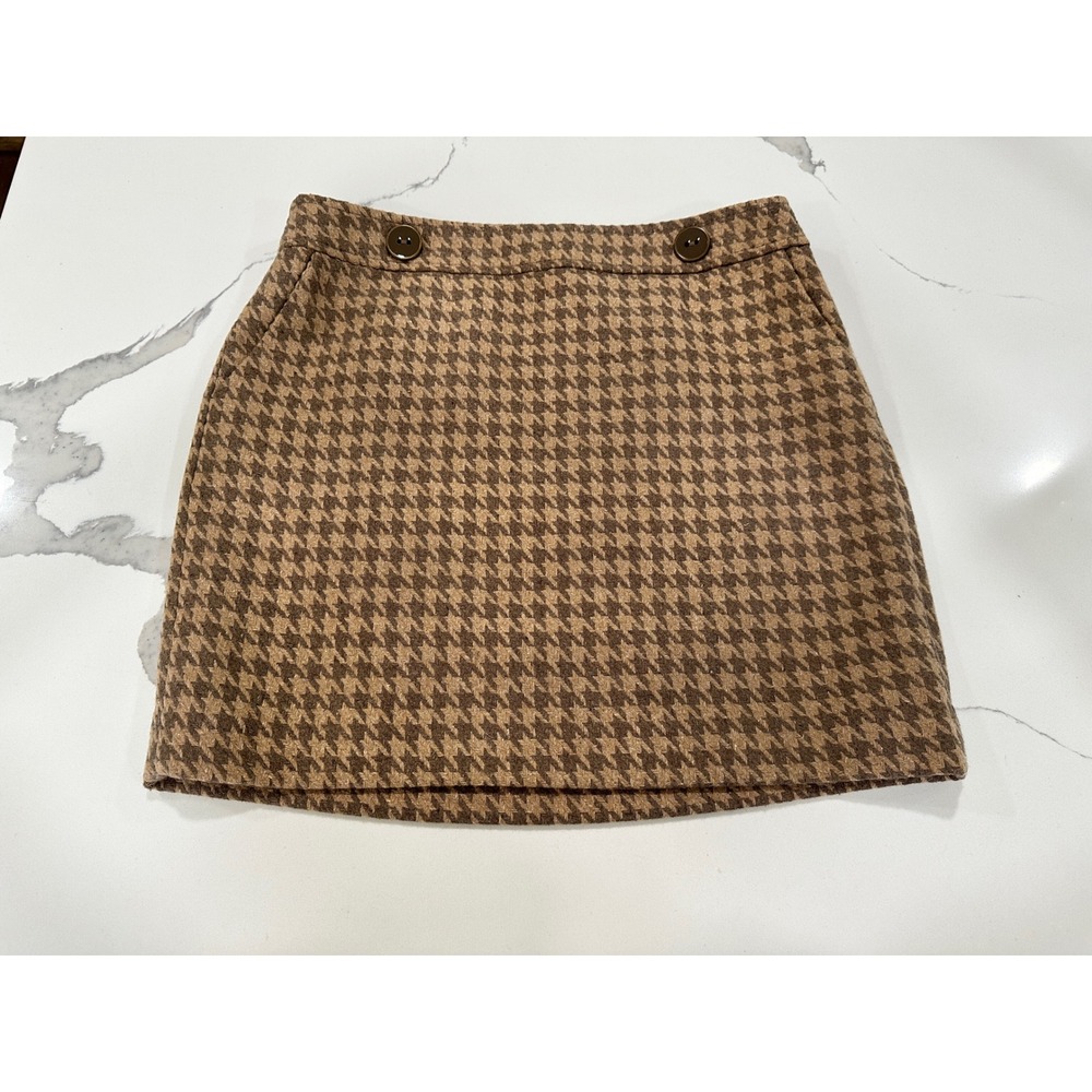 Ann Taylor LOFT Houndstooth Skirt Womens Size 8P Brown Career Academic